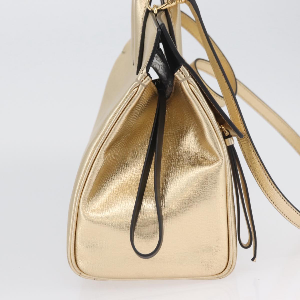 Salvatore Ferragamo Gancini Hand Bag Leather 2way Gold Auth gh1909A