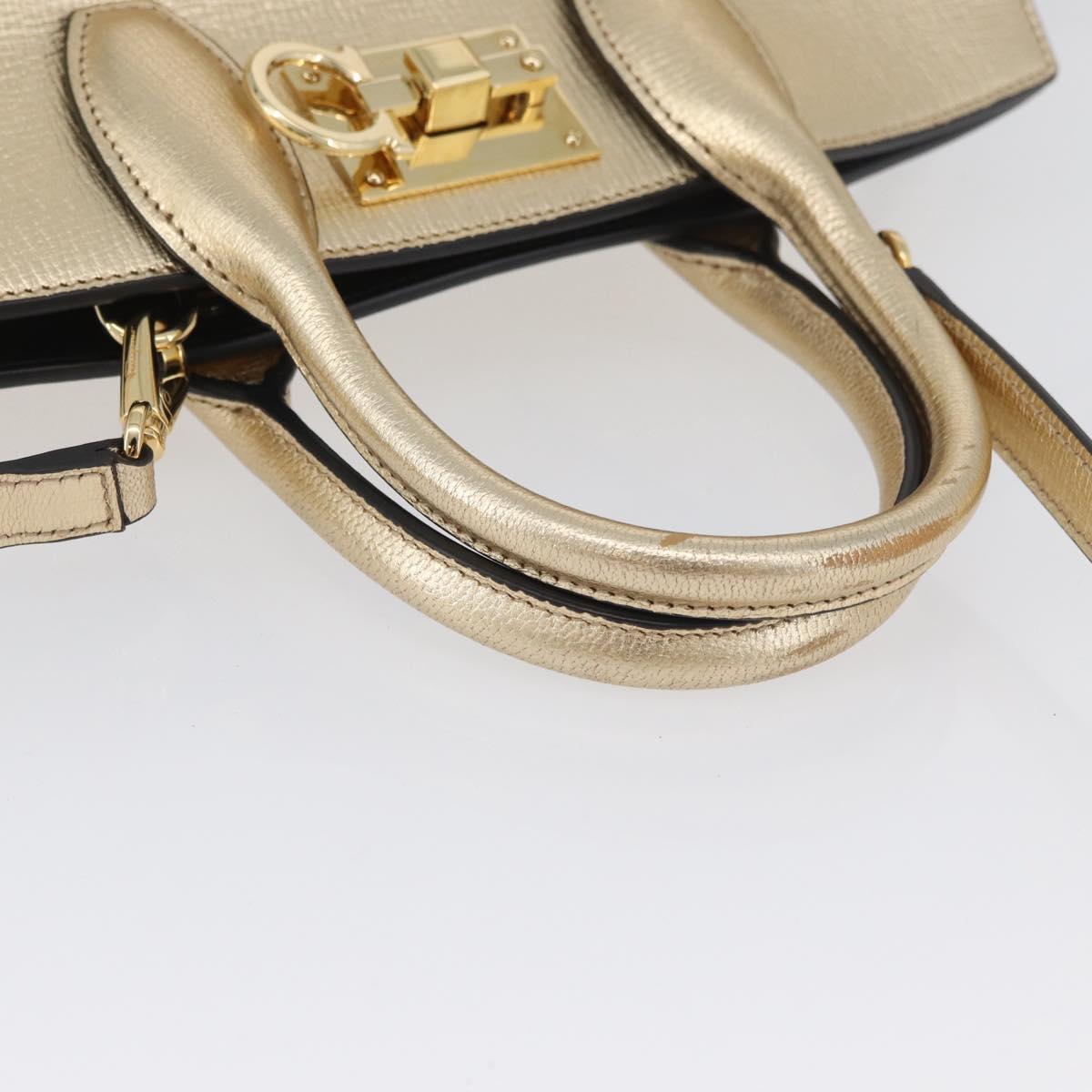 Salvatore Ferragamo Gancini Hand Bag Leather 2way Gold Auth gh1909A