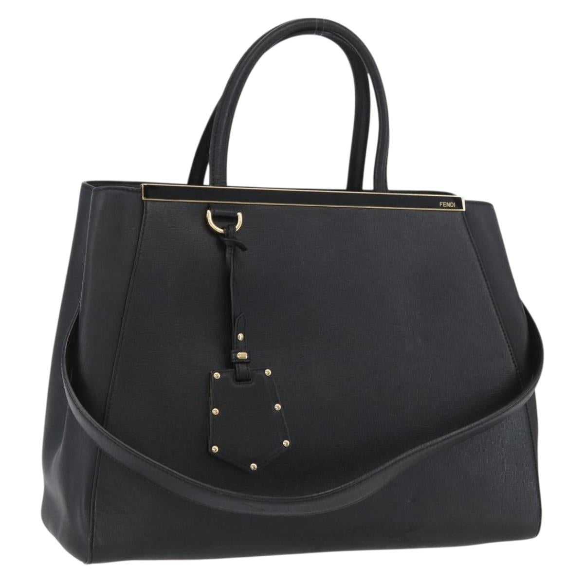 FENDI 2JOURS Hand Bag Leather 2way Black Gold Auth gh1916