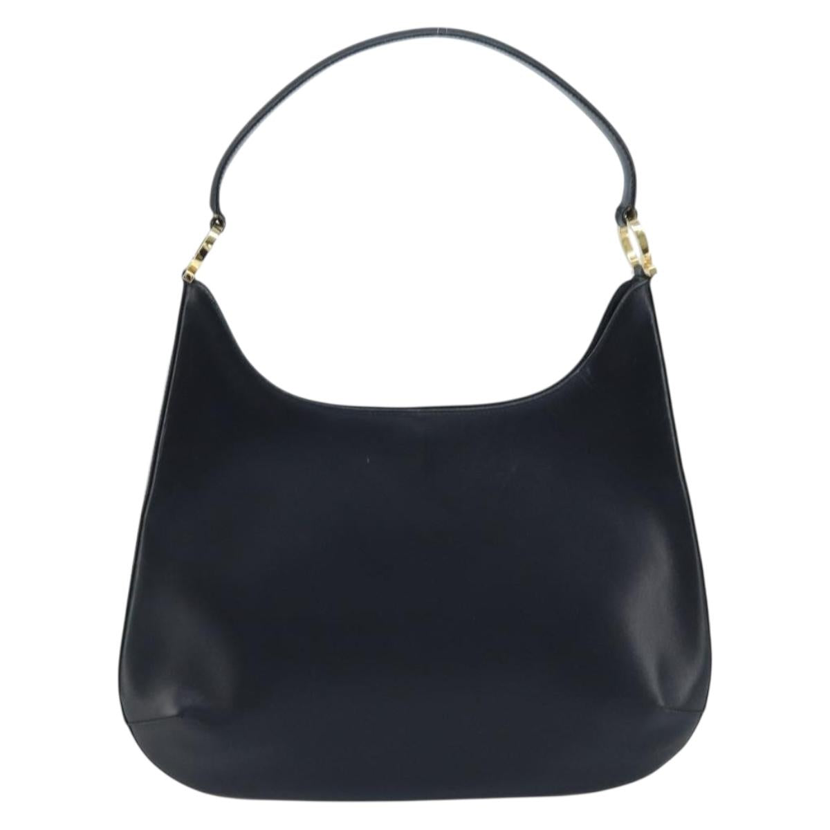 Salvatore Ferragamo Gancini Shoulder Bag Leather Navy Gold Auth gh1923