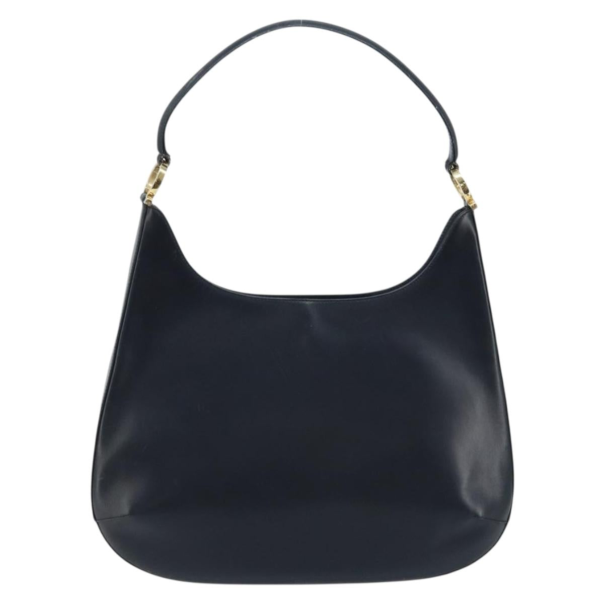 Salvatore Ferragamo Gancini Shoulder Bag Leather Navy Gold Auth gh1923