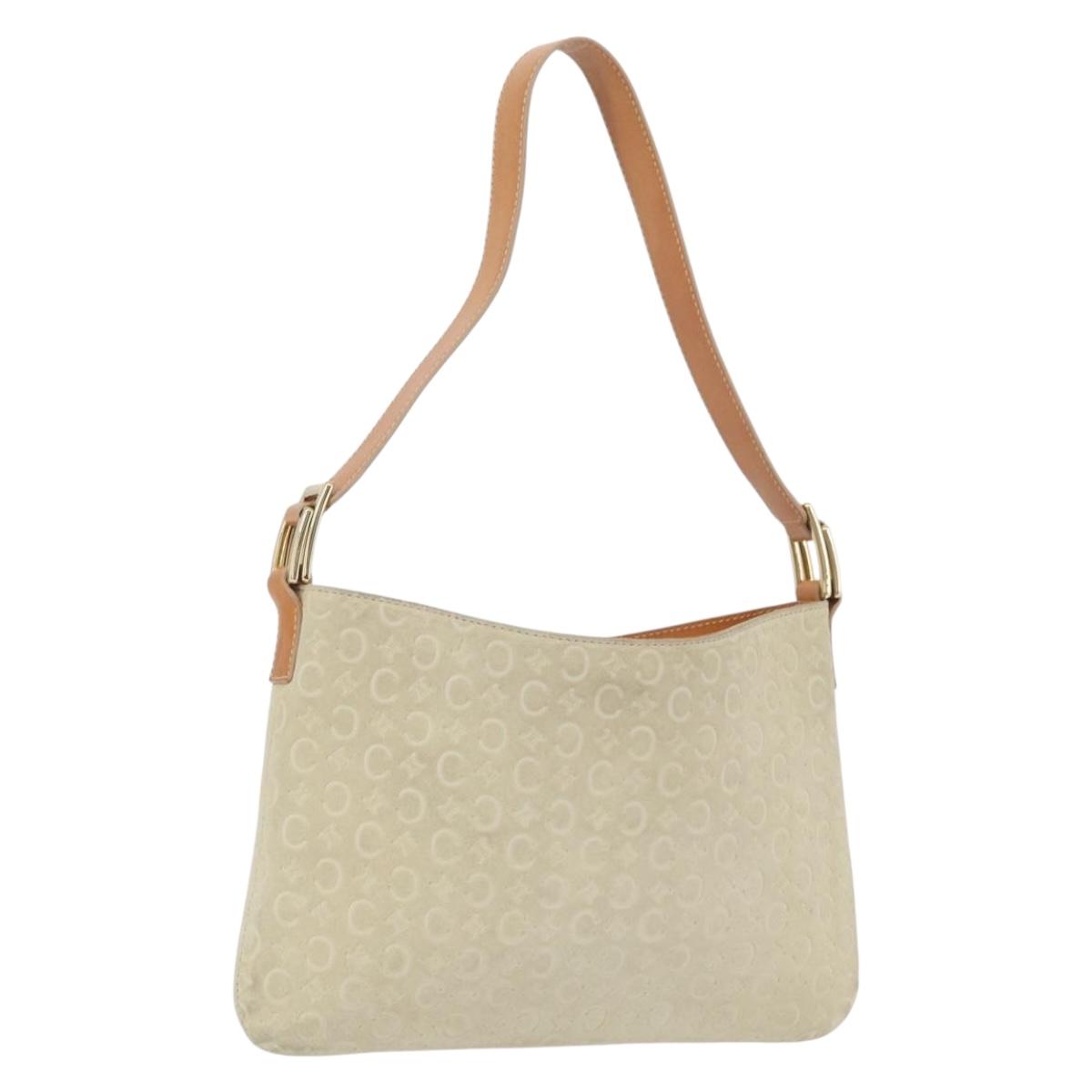 CELINE C Macadam Canvas Shoulder Bag Suede Beige Gold Auth gh1924