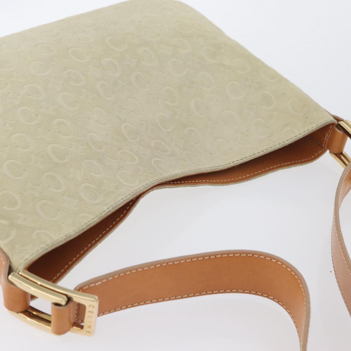 CELINE C Macadam Canvas Shoulder Bag Suede Beige Gold Auth gh1924
