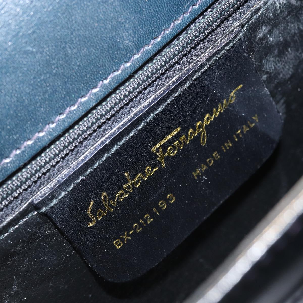 Salvatore Ferragamo Gancini Hand Bag Leather 2way Navy Gold Auth gh1925