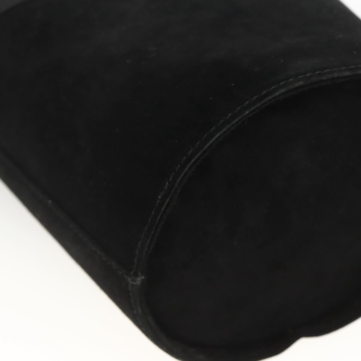 Salvatore Ferragamo Vala Hand Bag Suede Black Gold Auth gh1926