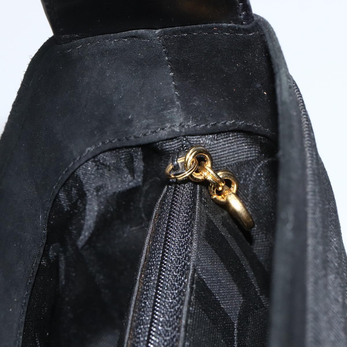 Salvatore Ferragamo Vala Hand Bag Suede Black Gold Auth gh1926