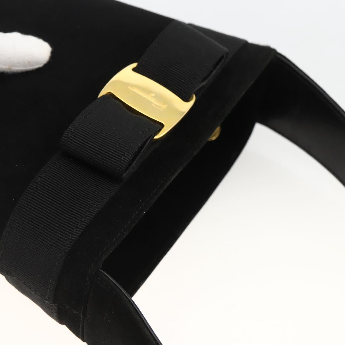 Salvatore Ferragamo Vala Hand Bag Suede Black Gold Auth gh1926