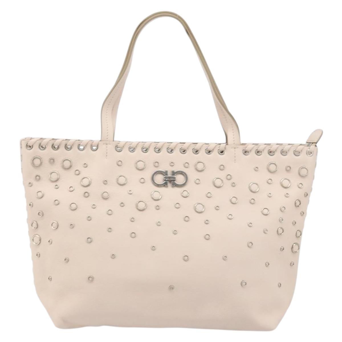 Salvatore Ferragamo Gancini Hand Bag Leather Pink Silver Auth gh1927