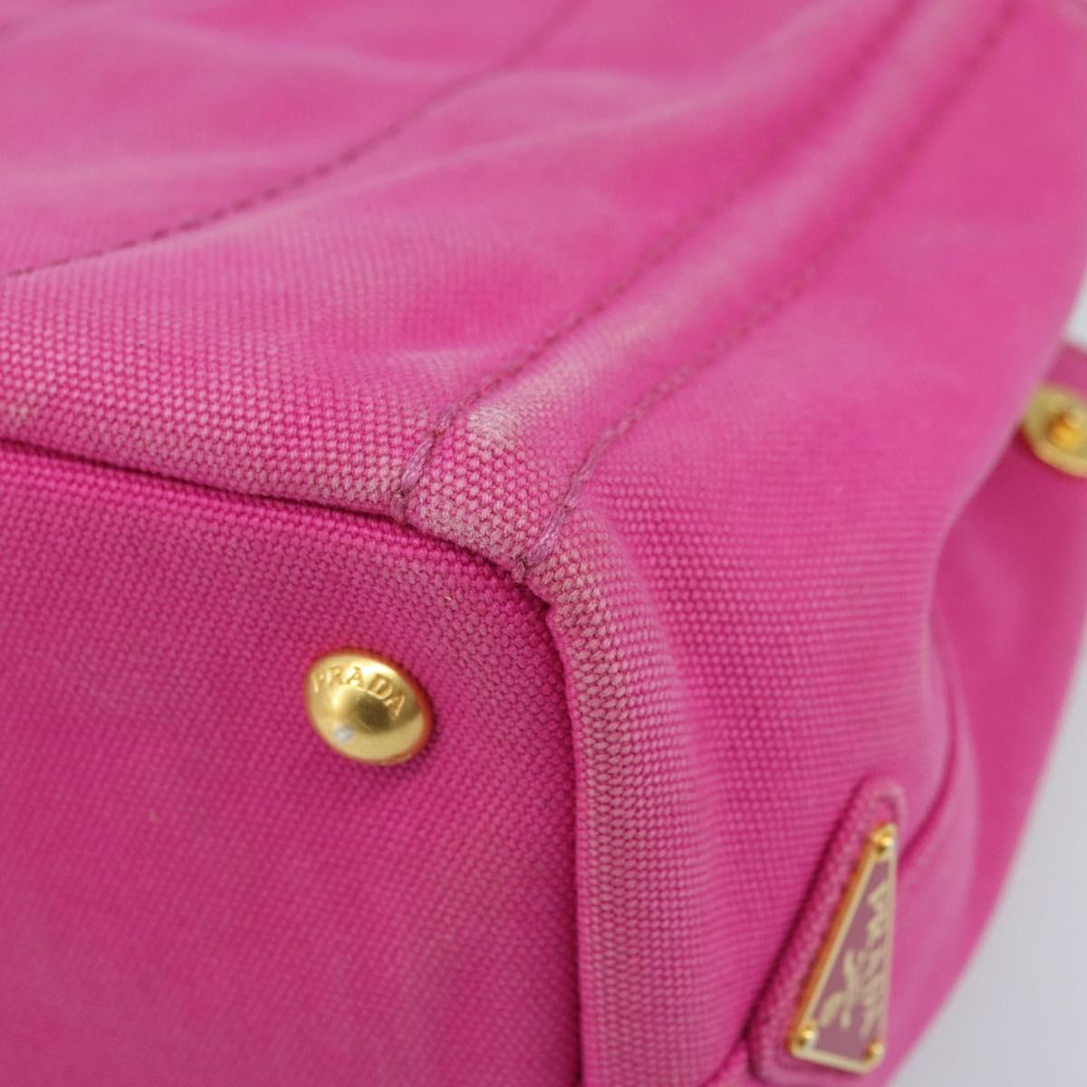 PRADA Canapa S Hand Bag Canvas Pink Gold Auth gh1928