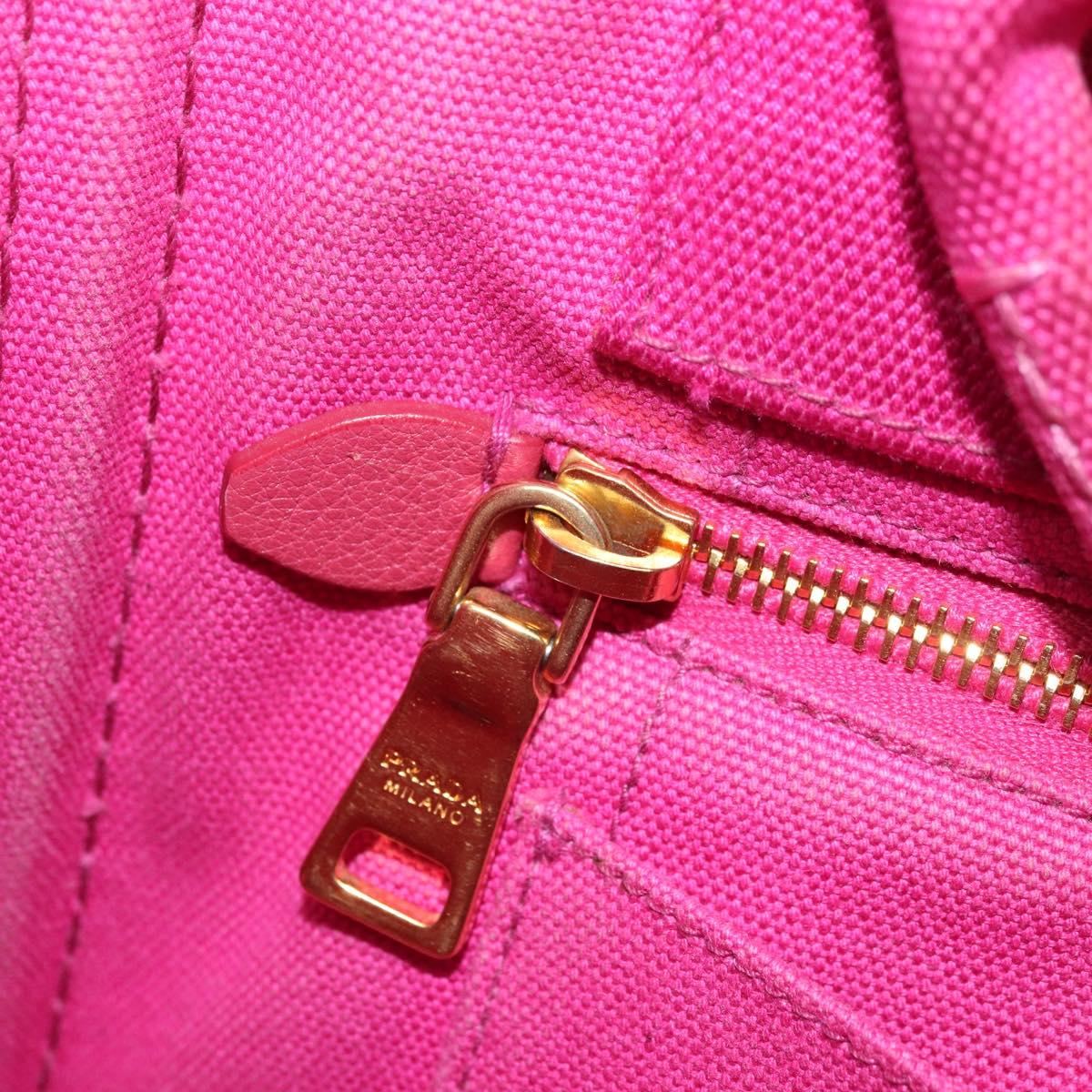 PRADA Canapa S Hand Bag Canvas Pink Gold Auth gh1928