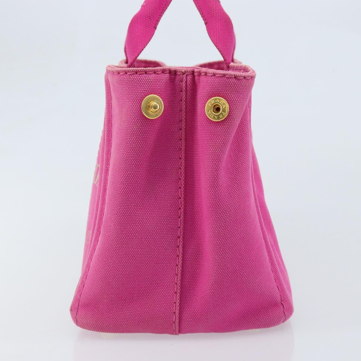PRADA Canapa S Hand Bag Canvas Pink Gold Auth gh1928
