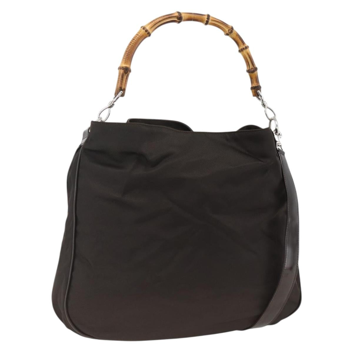 GUCCI Bamboo Shoulder Bag Nylon 2way Brown Silver 001 1781 1577 Auth gh1931
