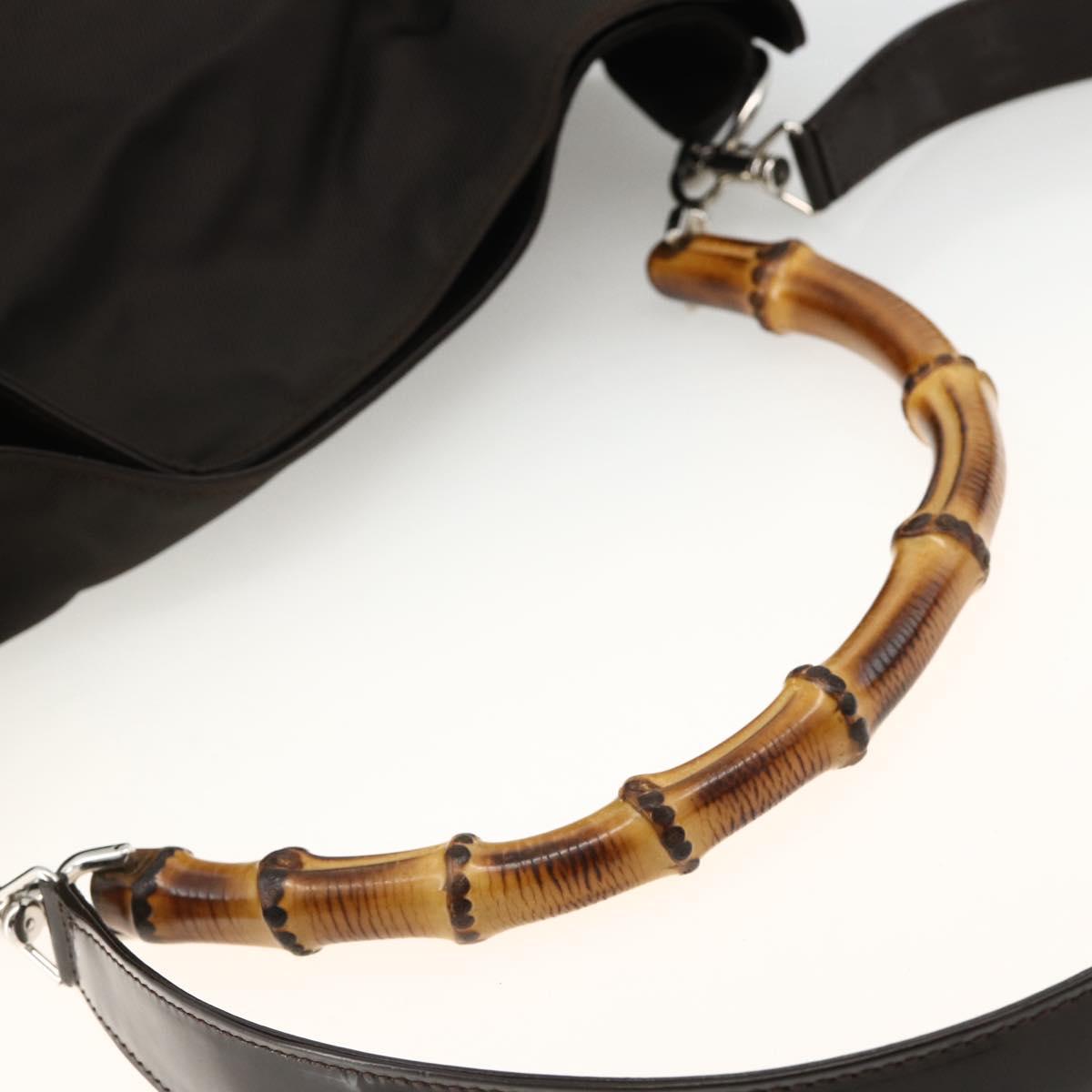 GUCCI Bamboo Shoulder Bag Nylon 2way Brown Silver 001 1781 1577 Auth gh1931