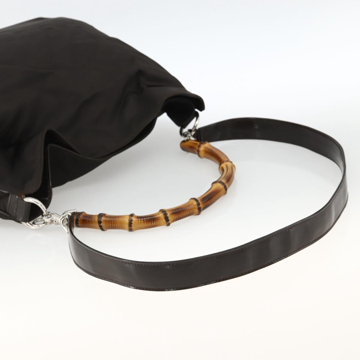 GUCCI Bamboo Shoulder Bag Nylon 2way Brown Silver 001 1781 1577 Auth gh1931