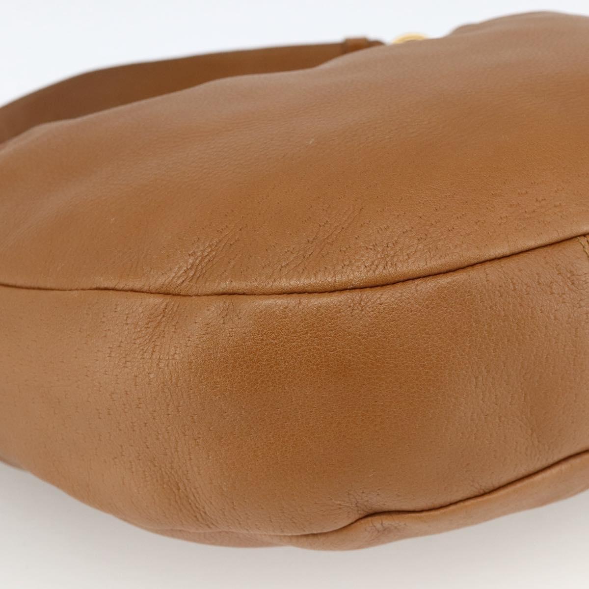 Salvatore Ferragamo Gancini Shoulder Bag Leather Brown Gold Auth gh1932