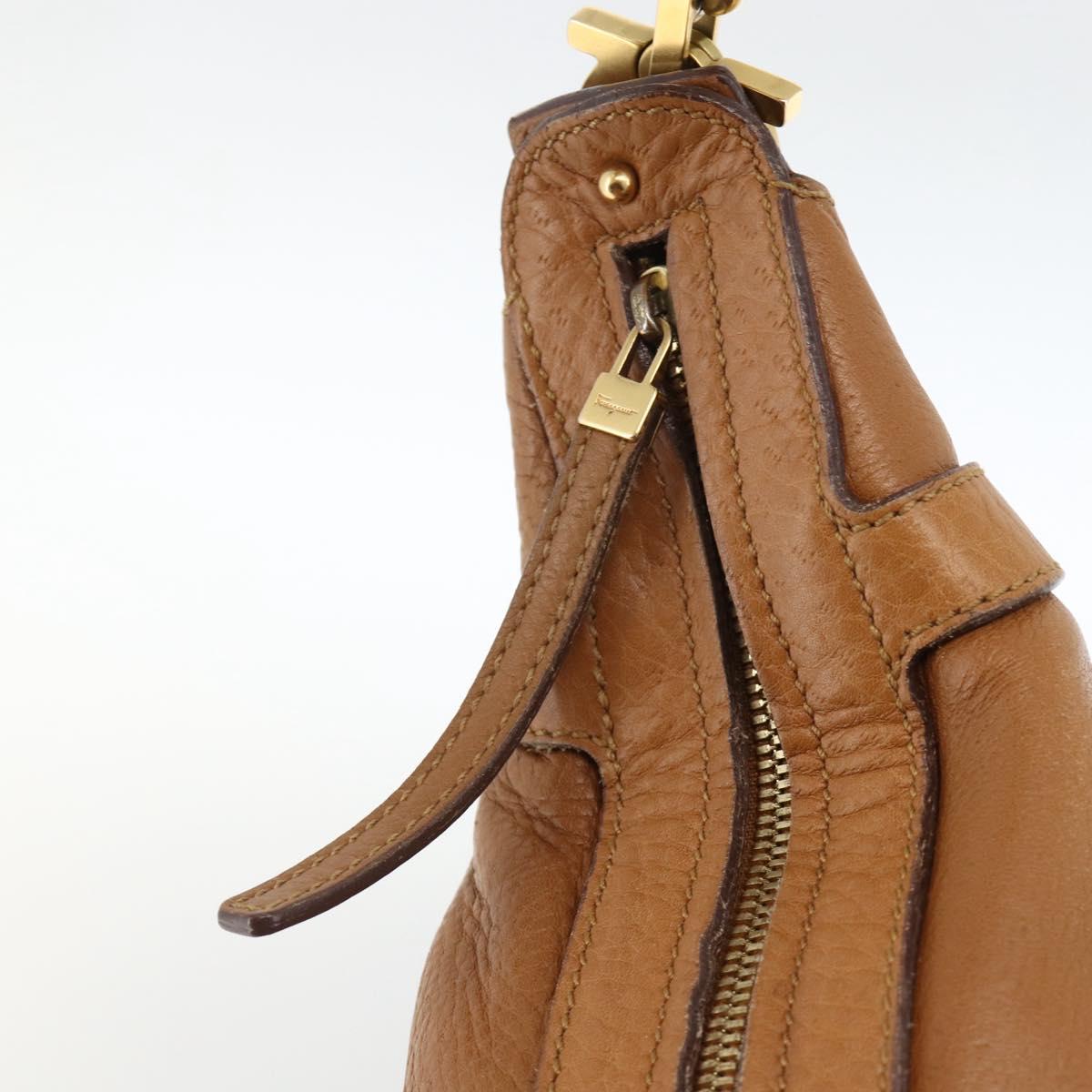 Salvatore Ferragamo Gancini Shoulder Bag Leather Brown Gold Auth gh1932