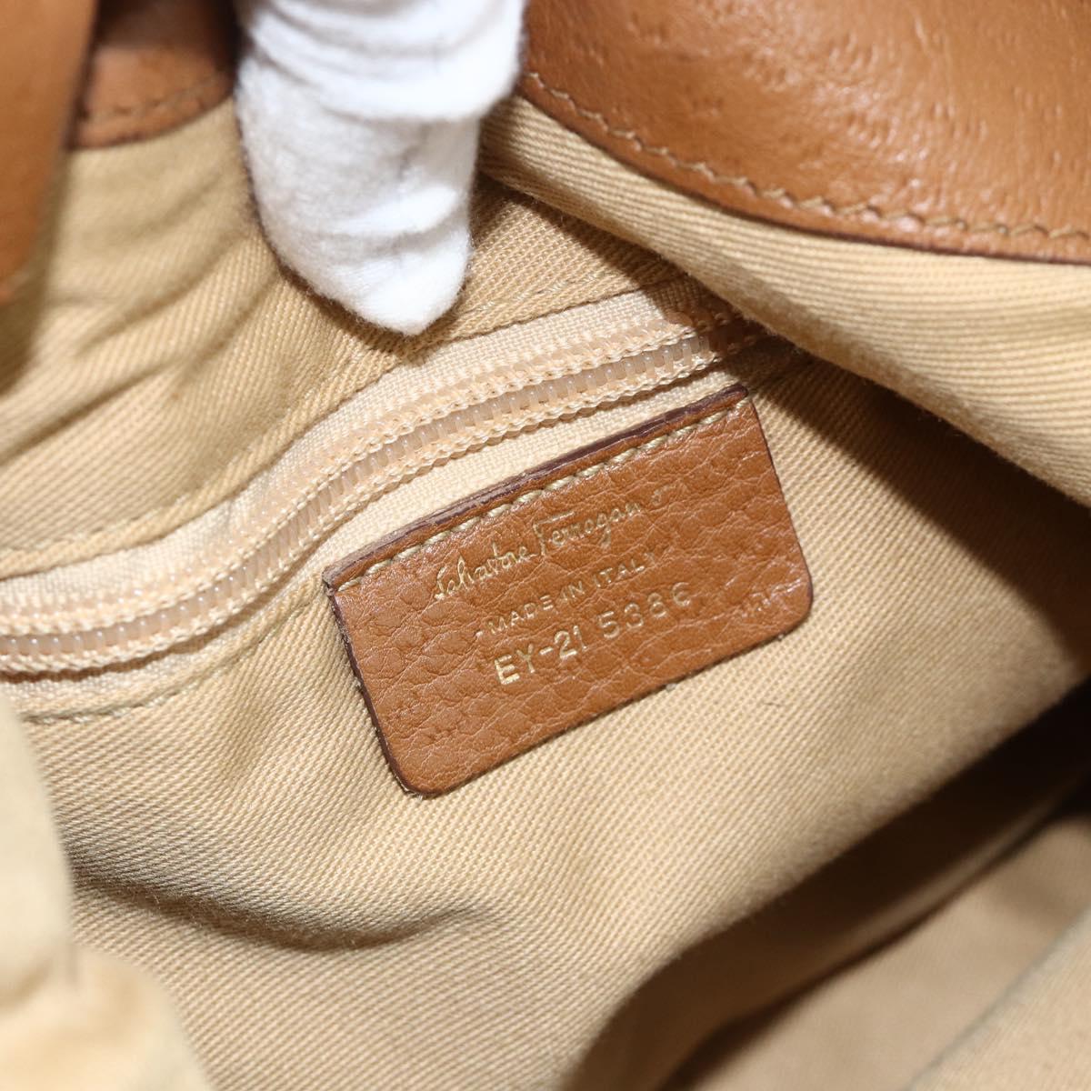 Salvatore Ferragamo Gancini Shoulder Bag Leather Brown Gold Auth gh1932