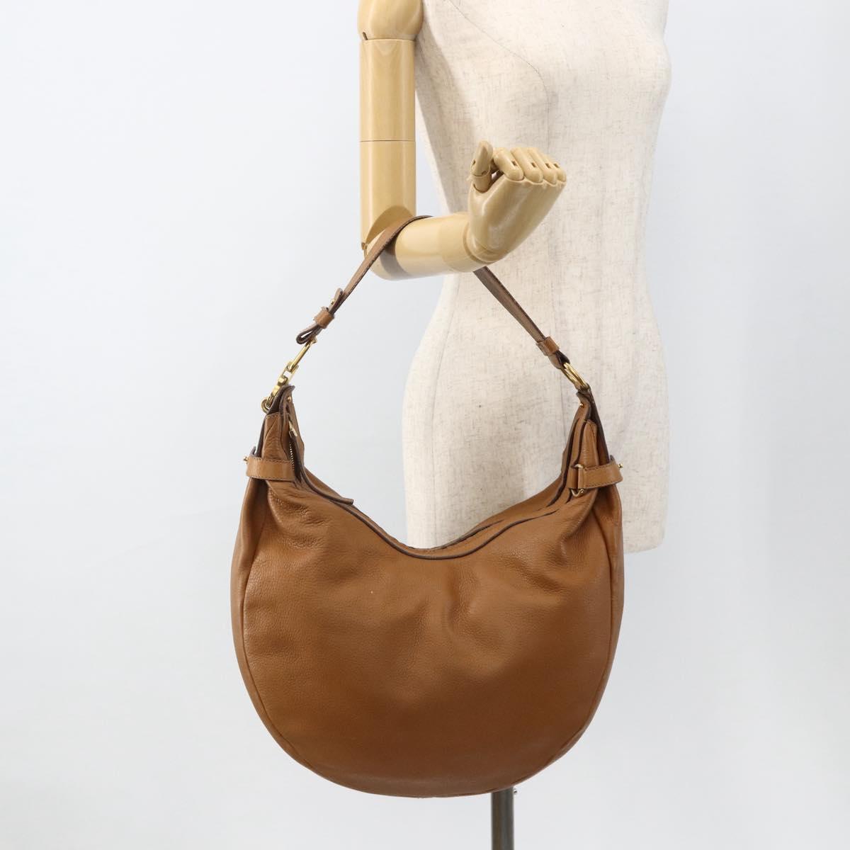 Salvatore Ferragamo Gancini Shoulder Bag Leather Brown Gold Auth gh1932