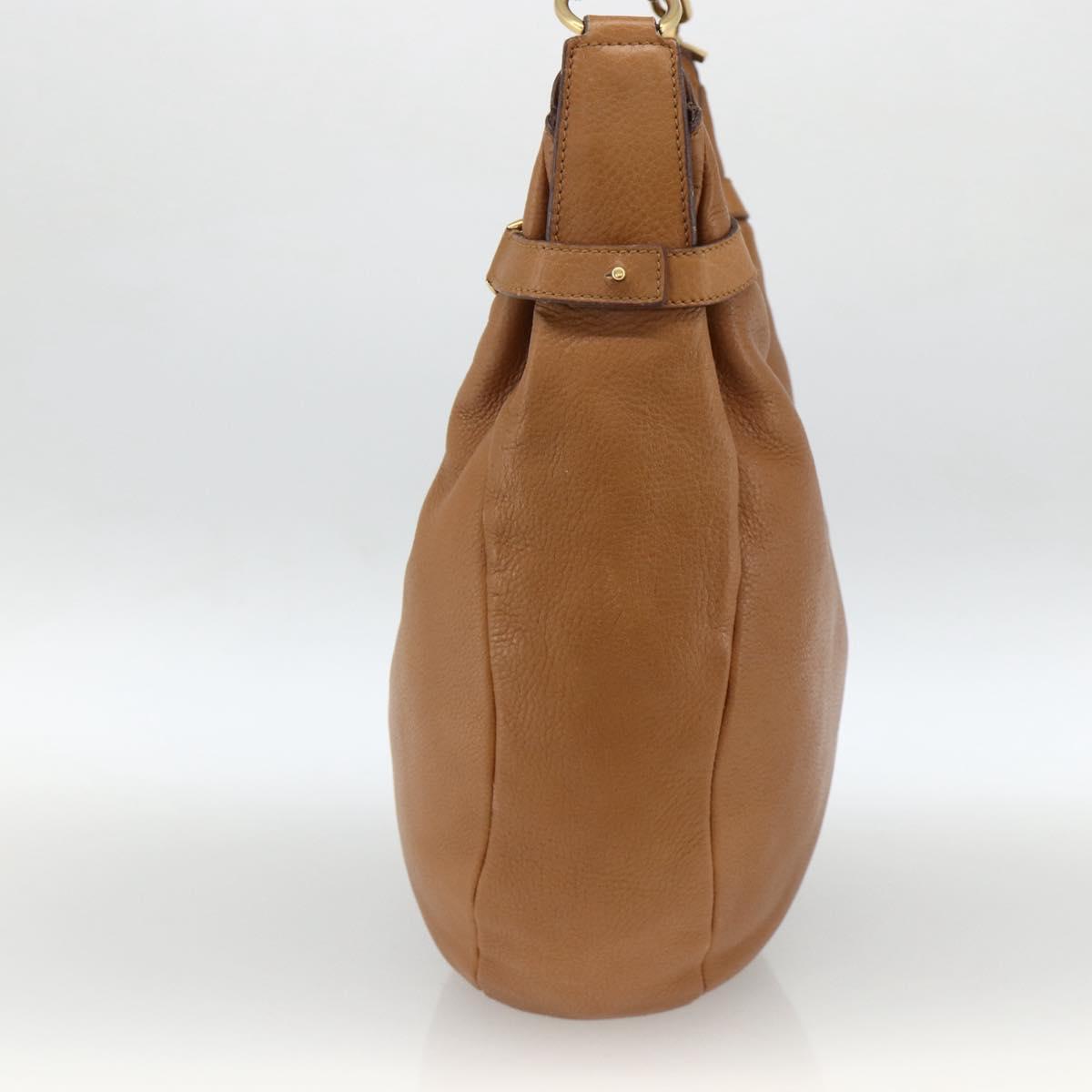 Salvatore Ferragamo Gancini Shoulder Bag Leather Brown Gold Auth gh1932