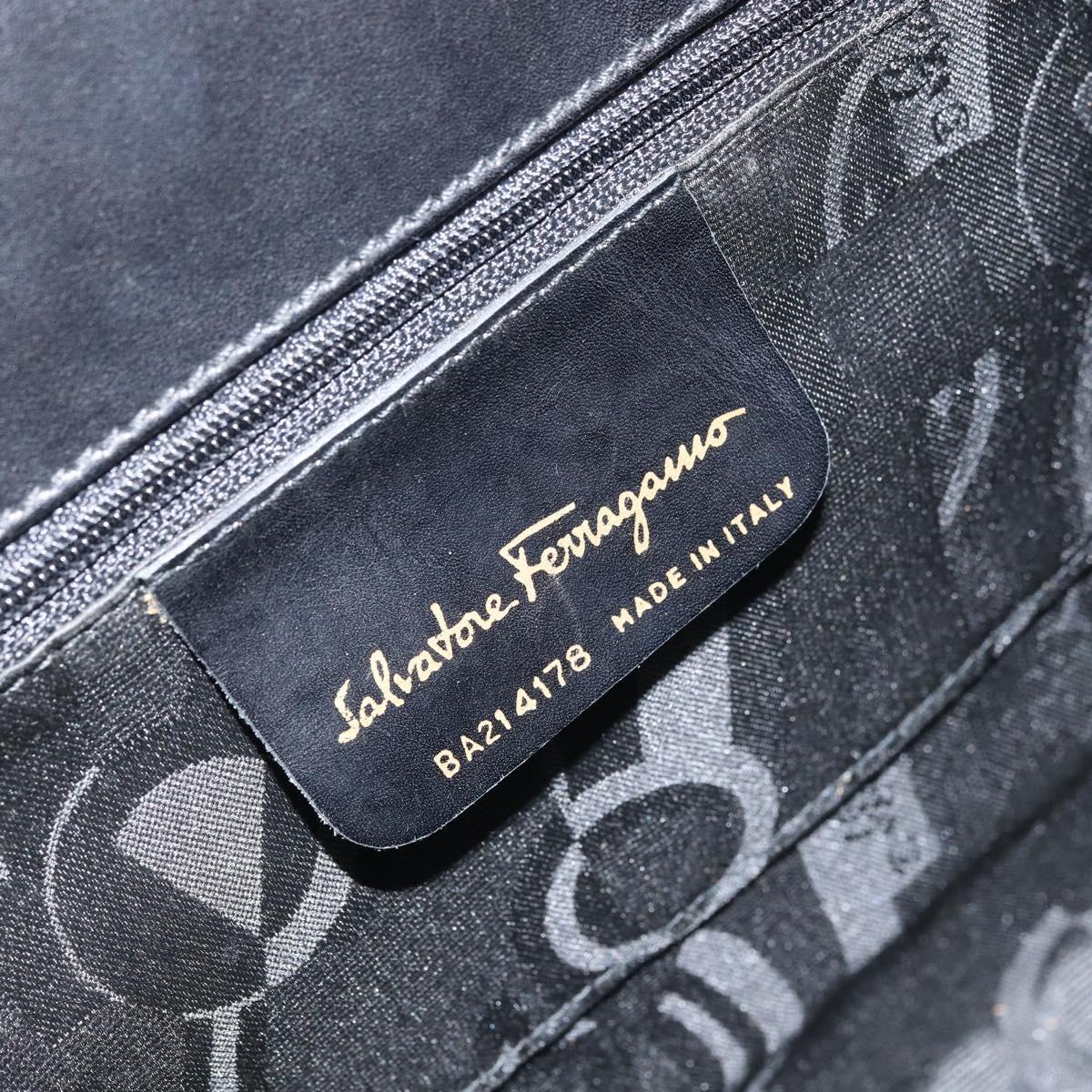 Salvatore Ferragamo Vala Hand Bag Leather Black Gold Auth gh1933