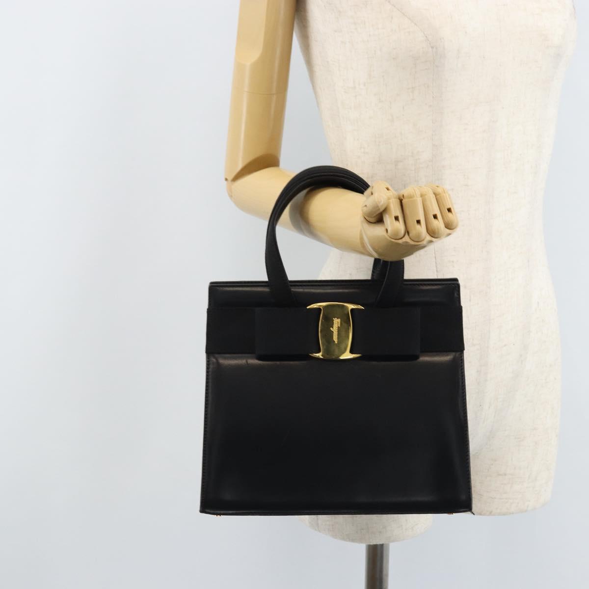 Salvatore Ferragamo Vala Hand Bag Leather Black Gold Auth gh1933