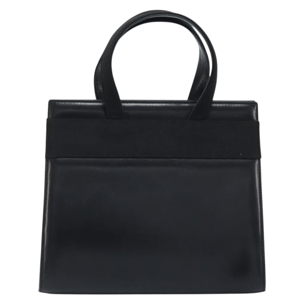Salvatore Ferragamo Vala Hand Bag Leather Black Gold Auth gh1933