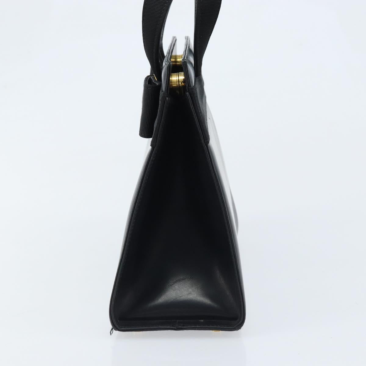 Salvatore Ferragamo Vala Hand Bag Leather Black Gold Auth gh1933