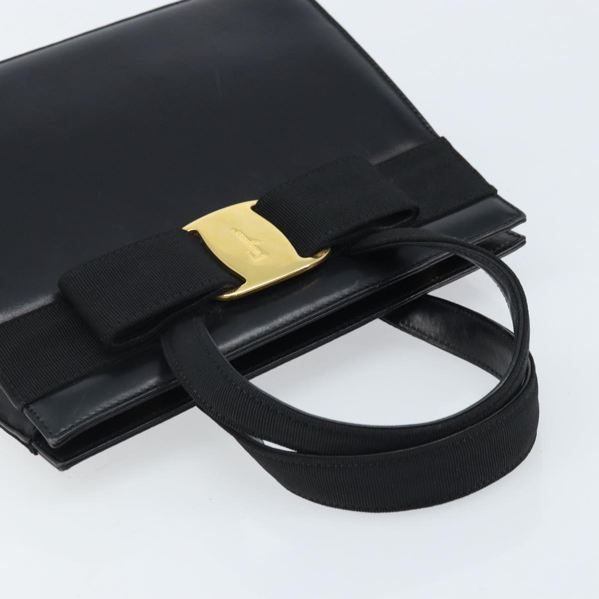 Salvatore Ferragamo Vala Hand Bag Leather Black Gold Auth gh1933