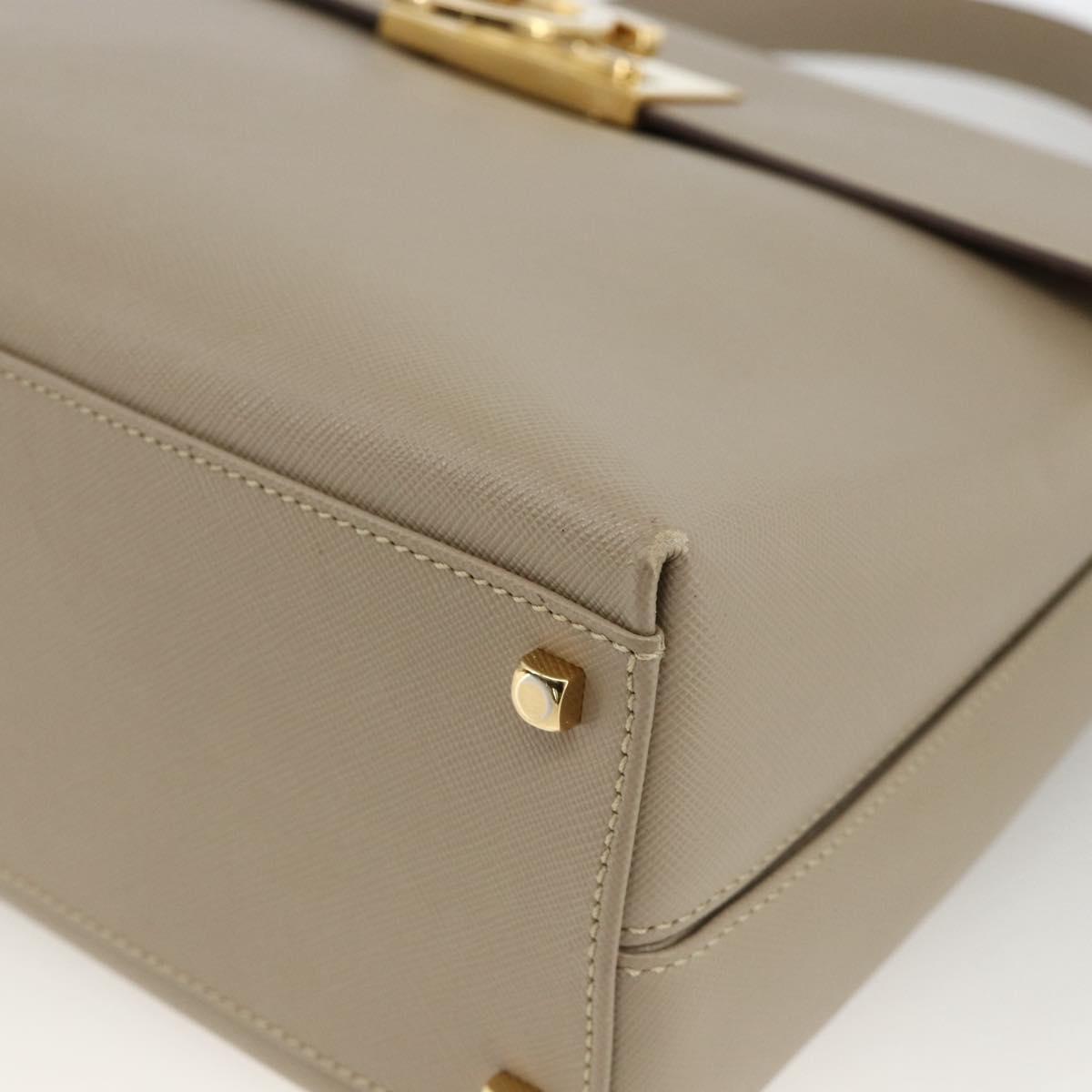 Salvatore Ferragamo Gancini Hand Bag Leather Beige Gold Auth gh1934