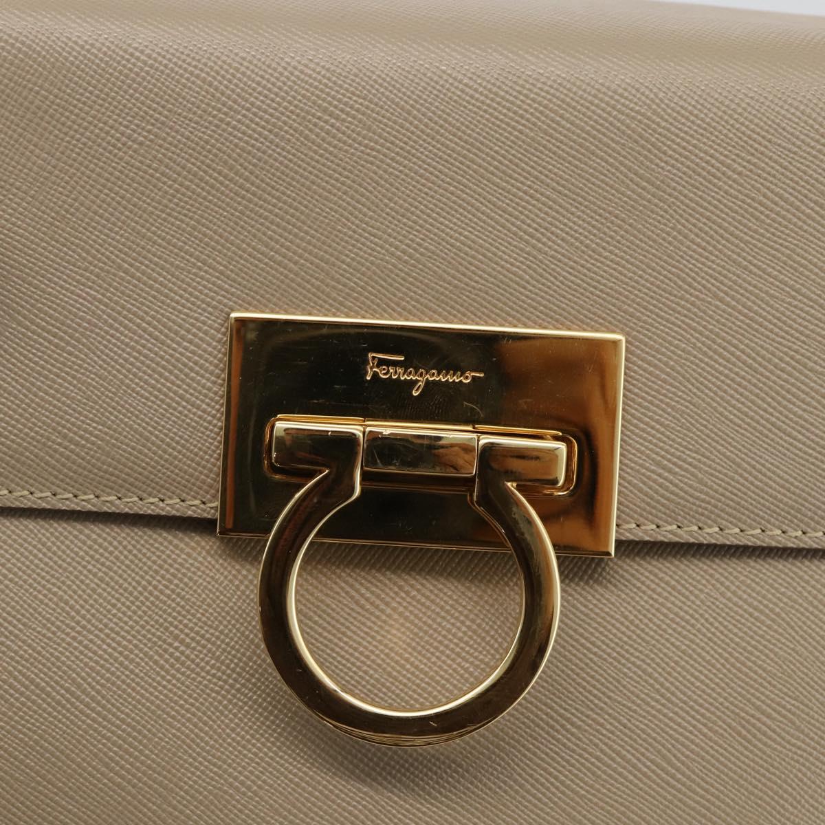Salvatore Ferragamo Gancini Hand Bag Leather Beige Gold Auth gh1934