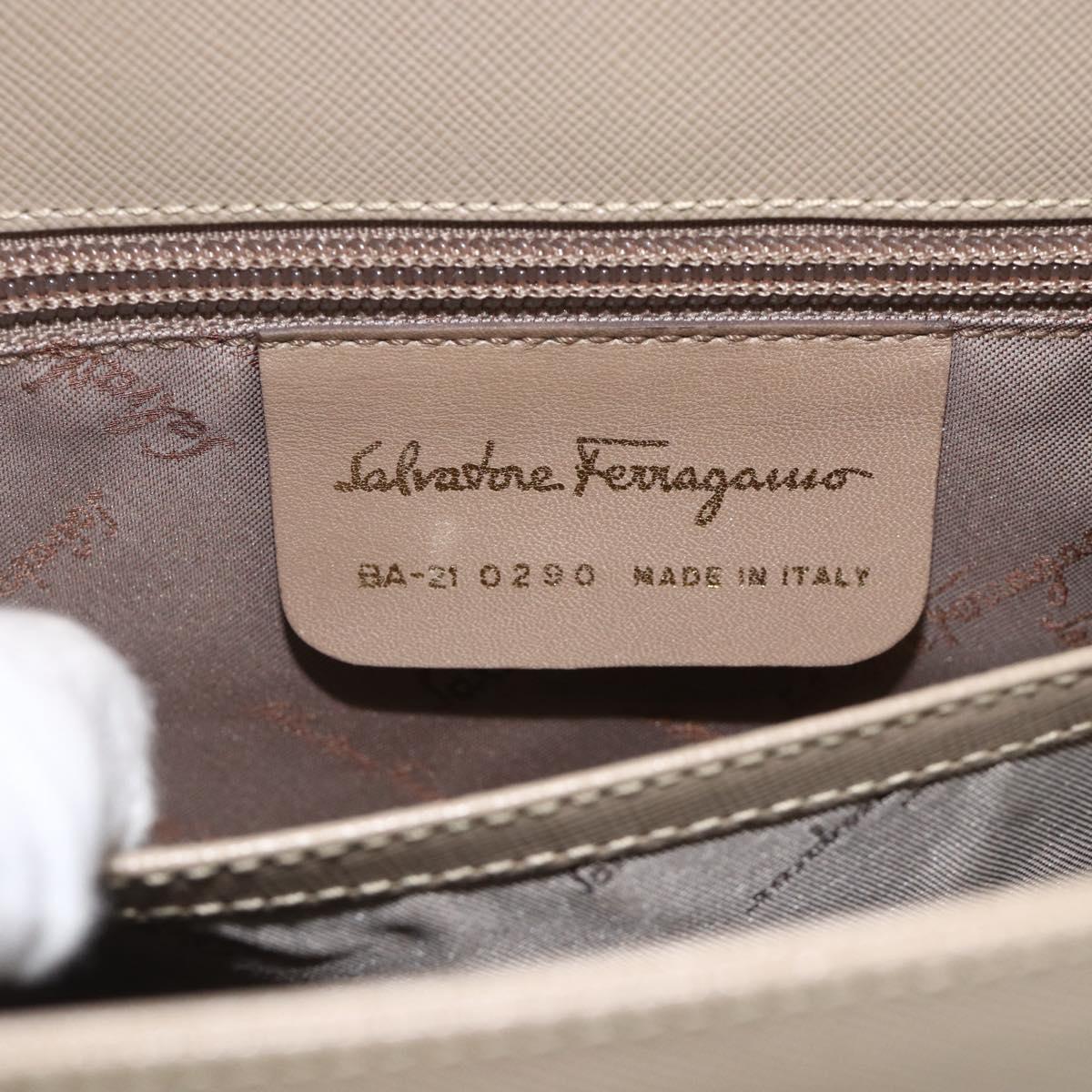 Salvatore Ferragamo Gancini Hand Bag Leather Beige Gold Auth gh1934