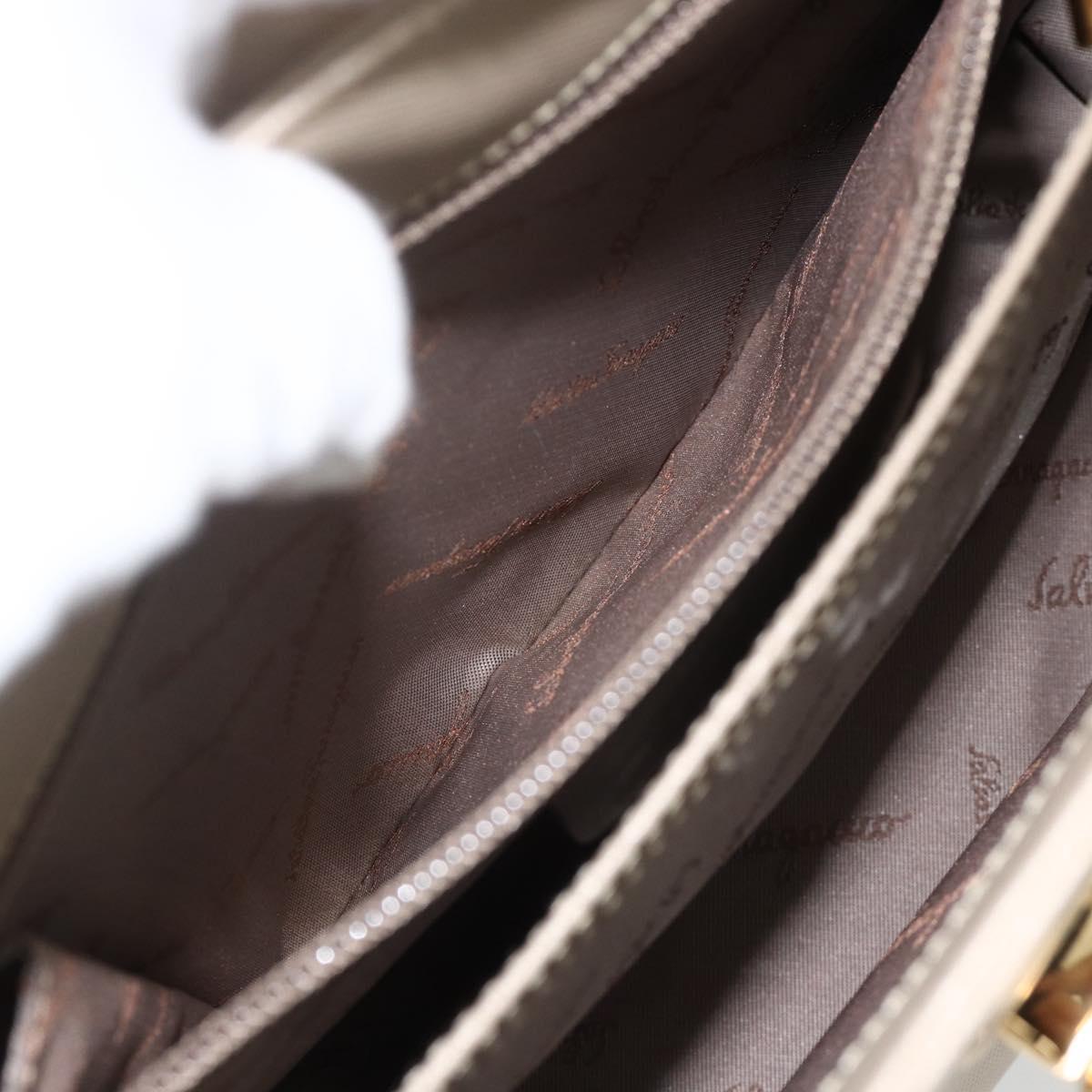 Salvatore Ferragamo Gancini Hand Bag Leather Beige Gold Auth gh1934