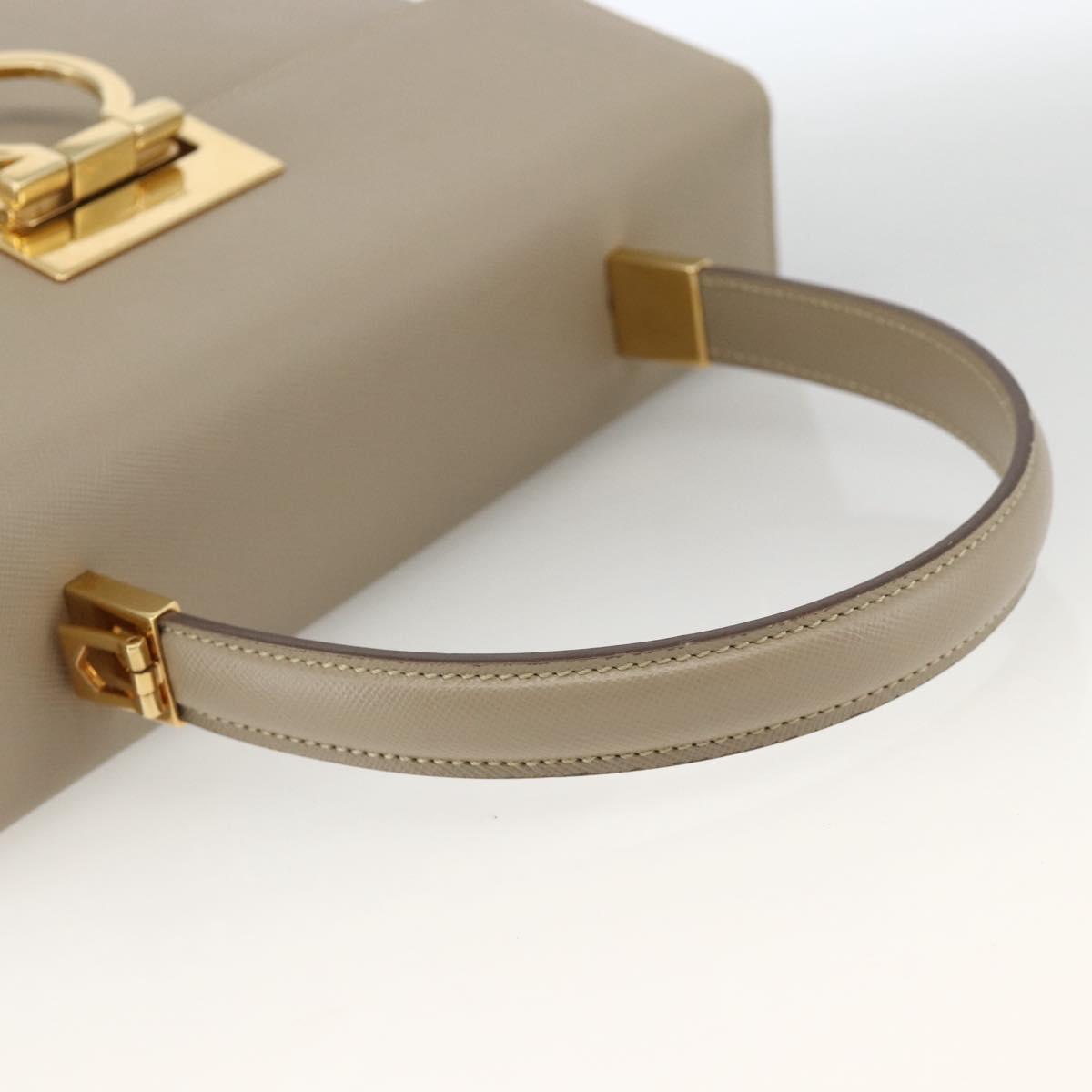 Salvatore Ferragamo Gancini Hand Bag Leather Beige Gold Auth gh1934