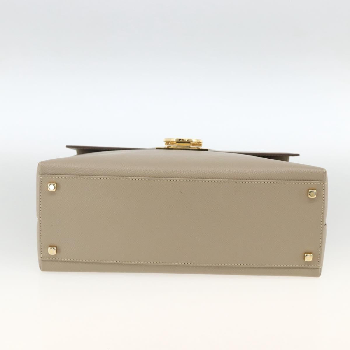Salvatore Ferragamo Gancini Hand Bag Leather Beige Gold Auth gh1934