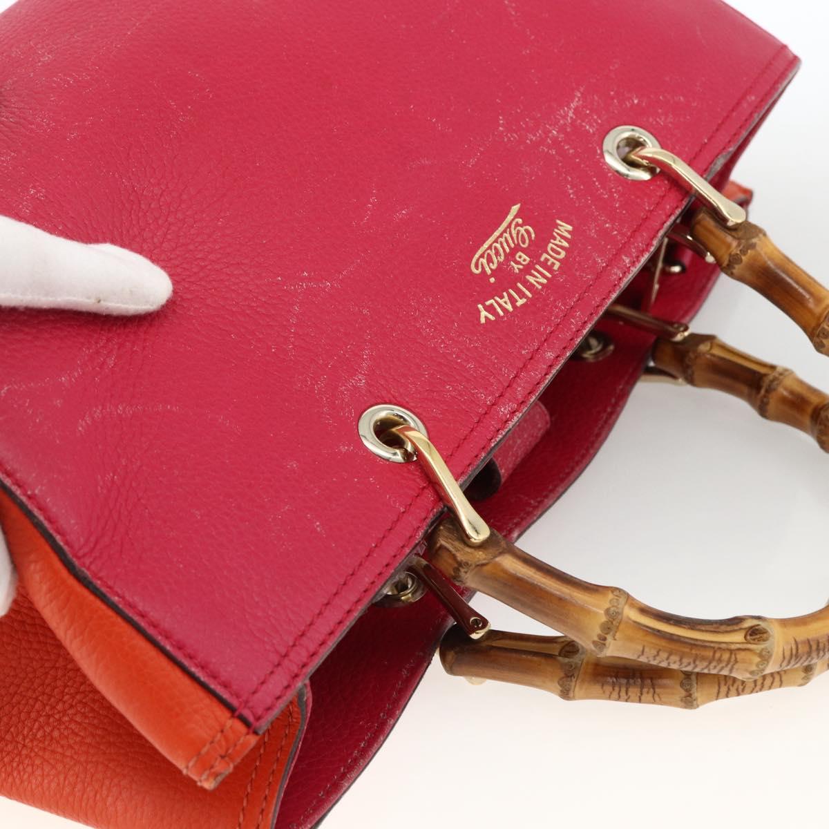 GUCCI Bamboo Hand Bag Leather Pink Gold 323660 Auth gh1935