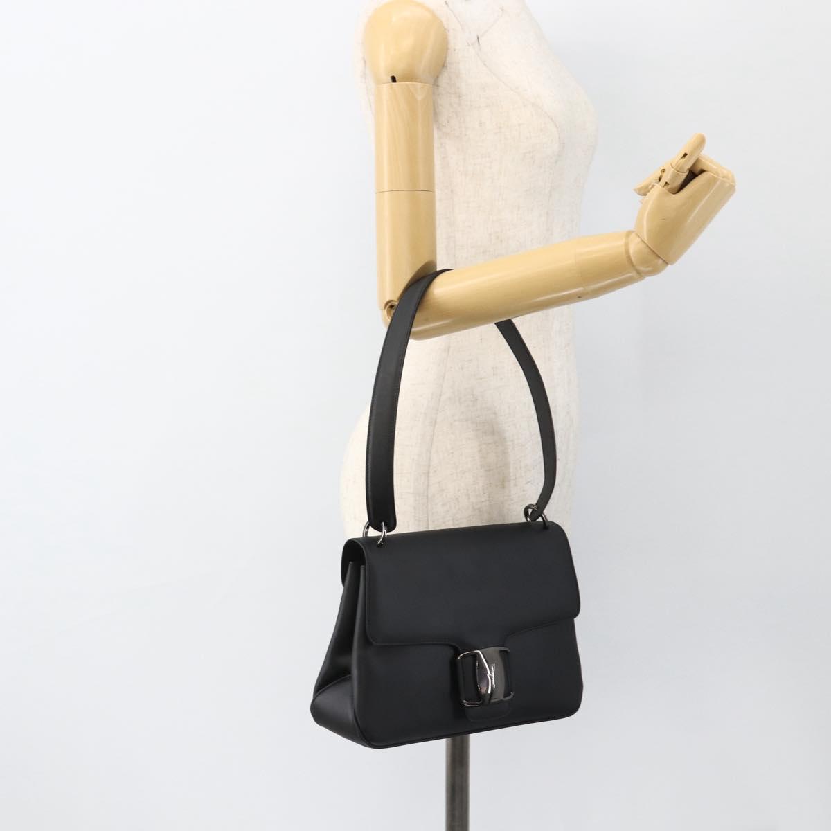 Salvatore Ferragamo Vala Shoulder Bag PVC Canvas Black Silver Auth gh1939