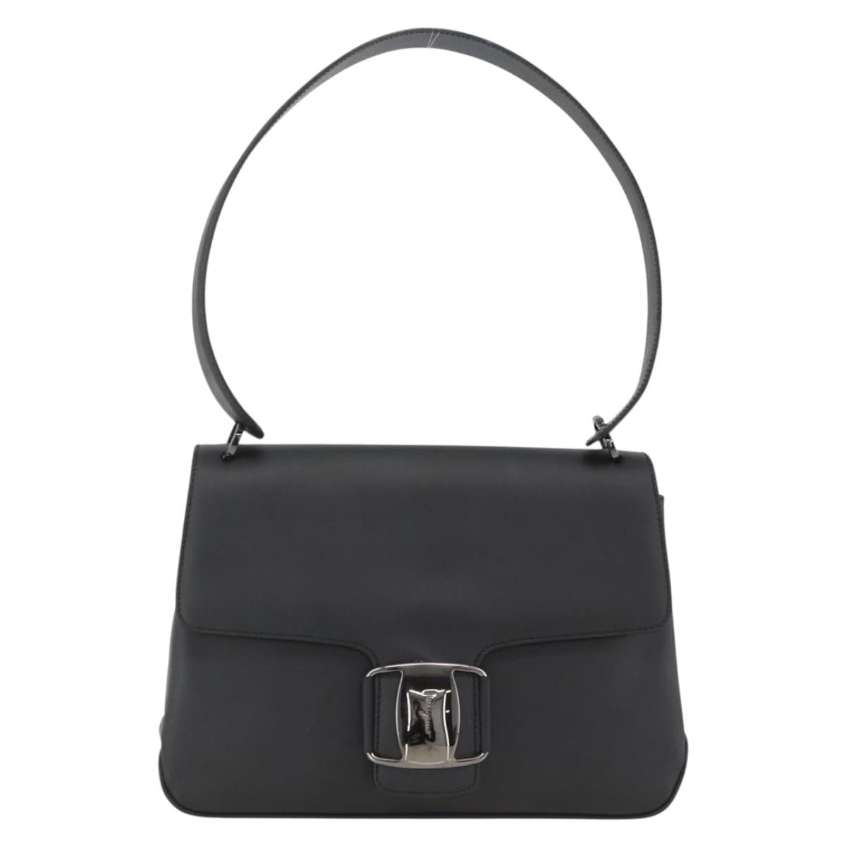 Salvatore Ferragamo Vala Shoulder Bag PVC Canvas Black Silver Auth gh1939