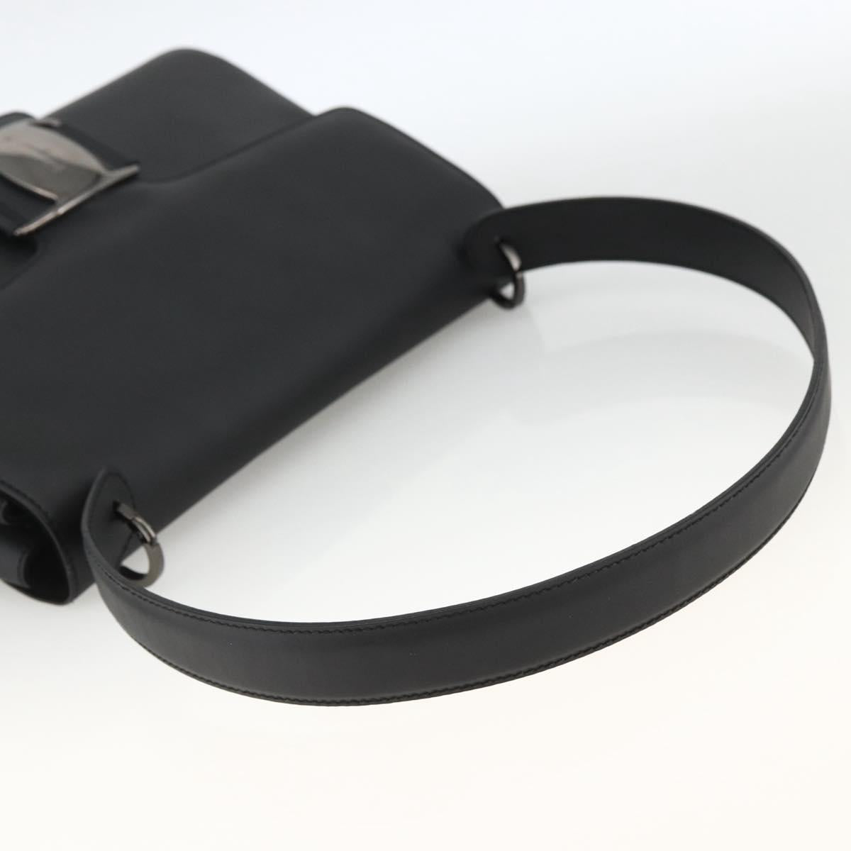 Salvatore Ferragamo Vala Shoulder Bag PVC Canvas Black Silver Auth gh1939