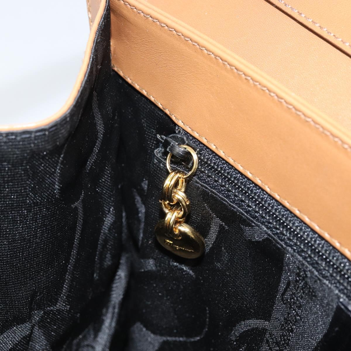 Salvatore Ferragamo Gancini Shoulder Bag Leather Brown Gold Auth gh1940