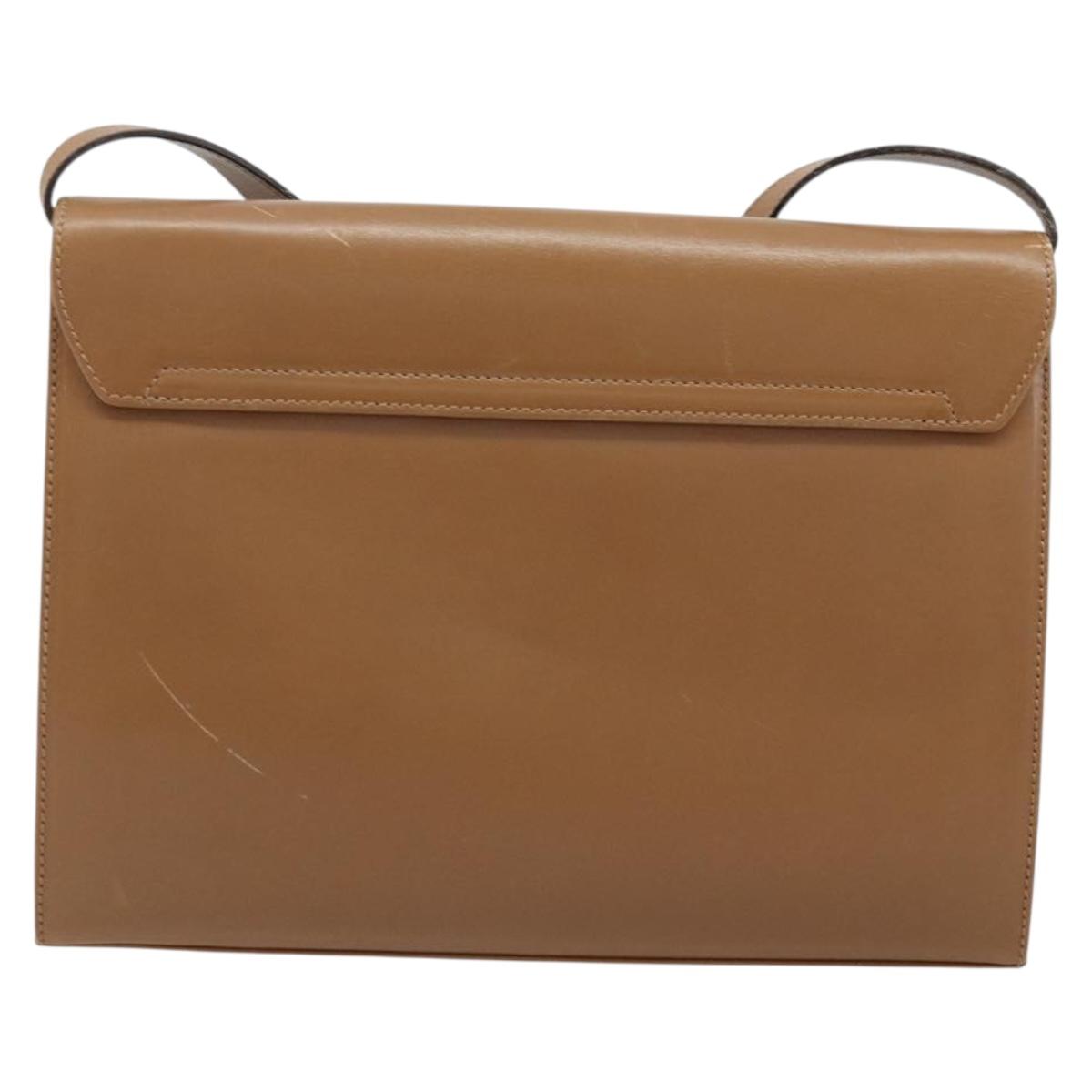 Salvatore Ferragamo Gancini Shoulder Bag Leather Brown Gold Auth gh1940