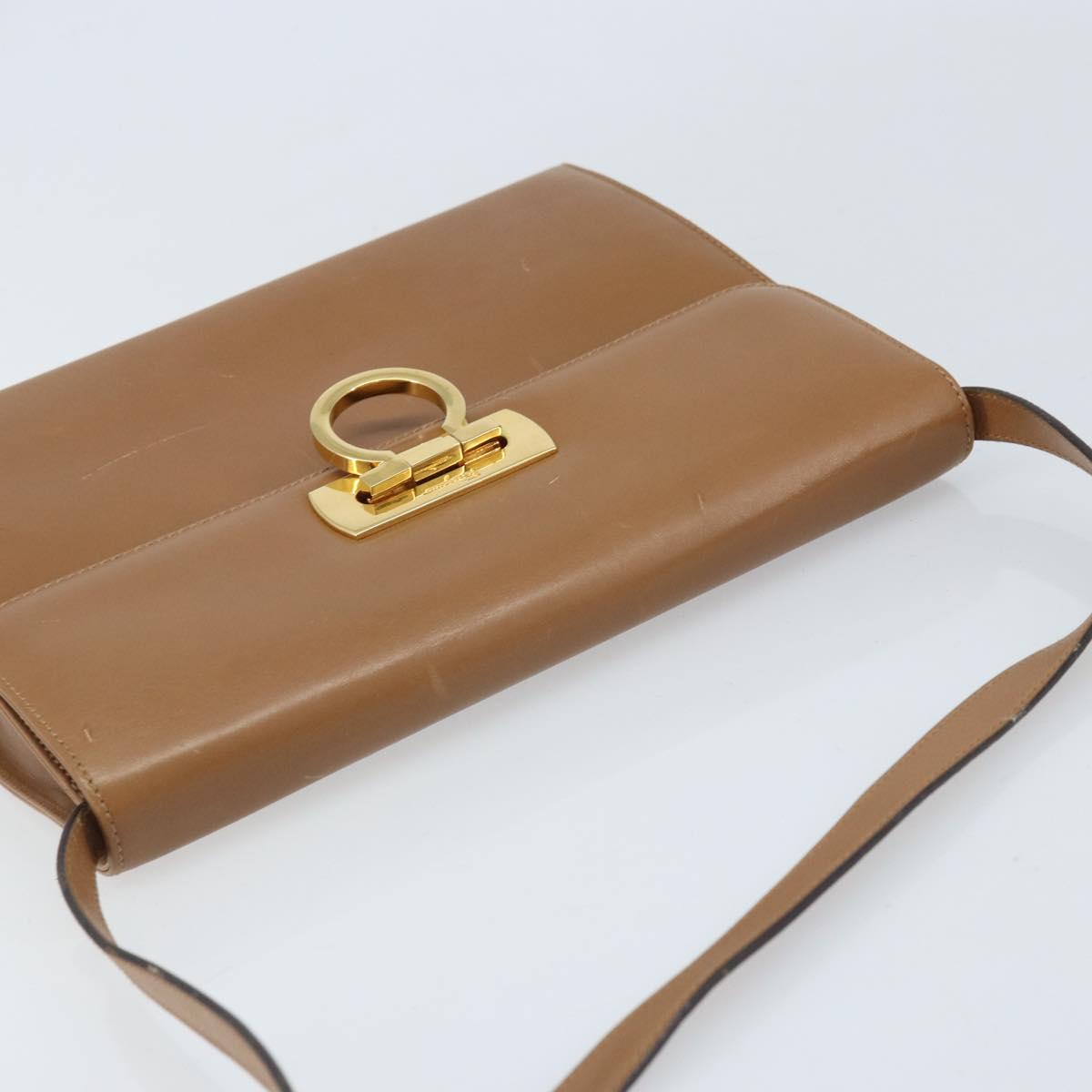 Salvatore Ferragamo Gancini Shoulder Bag Leather Brown Gold Auth gh1940
