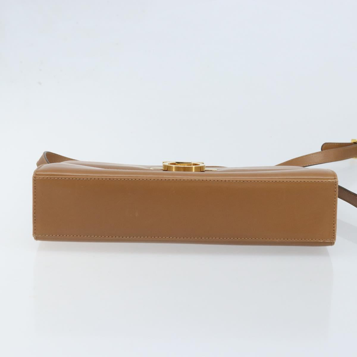 Salvatore Ferragamo Gancini Shoulder Bag Leather Brown Gold Auth gh1940