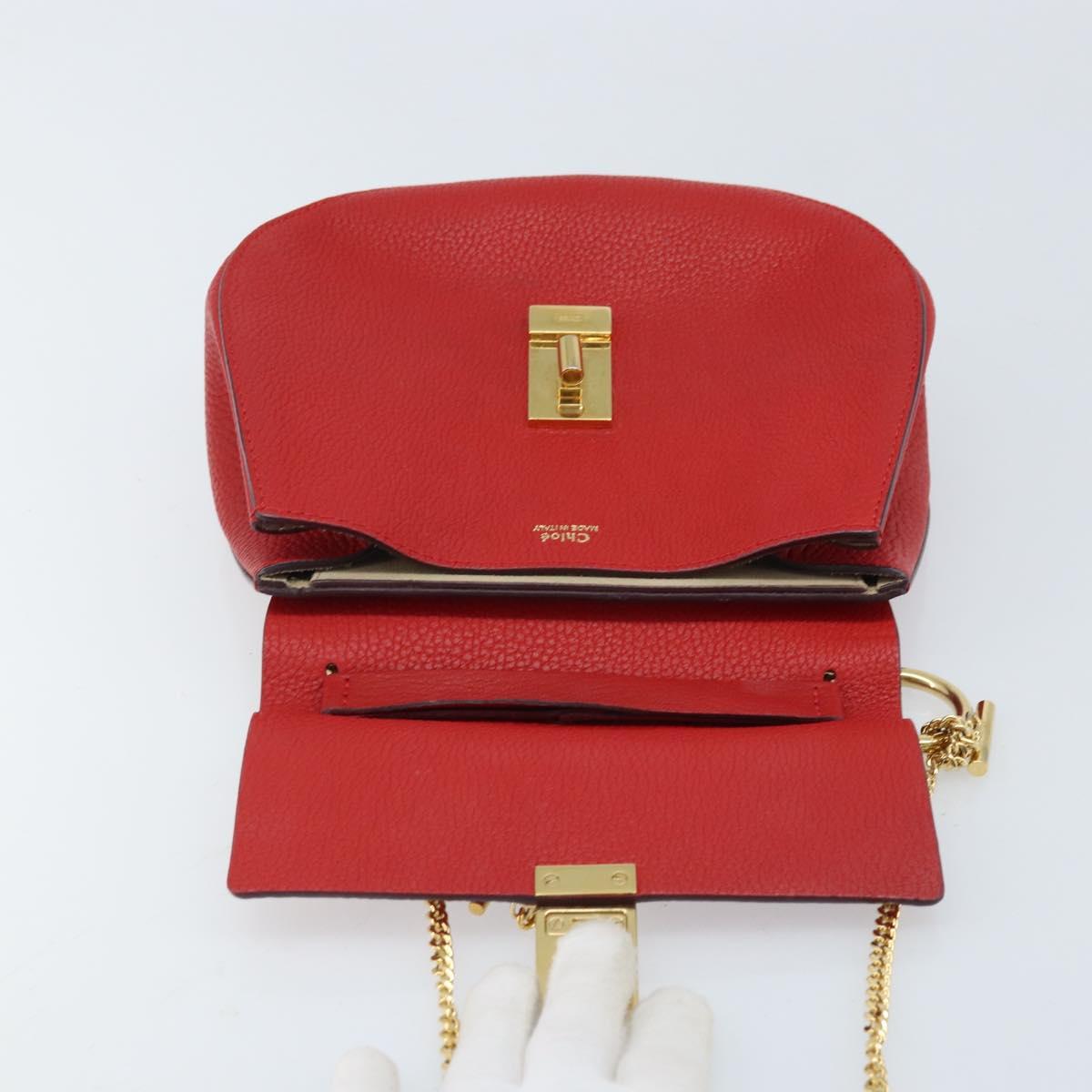Chloe Chain Shoulder Bag Leather Red Gold Auth gh1944