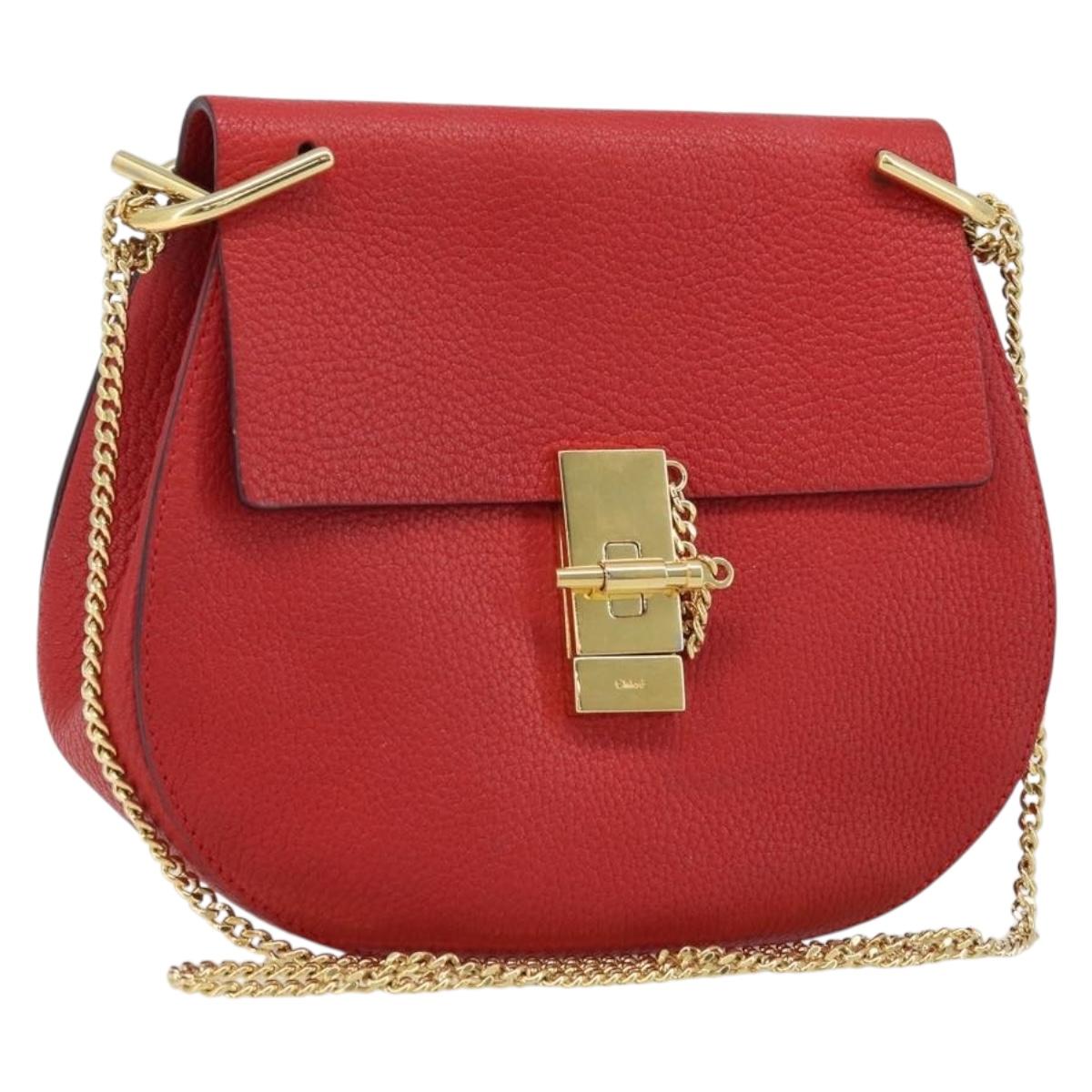 Chloe Chain Shoulder Bag Leather Red Gold Auth gh1944