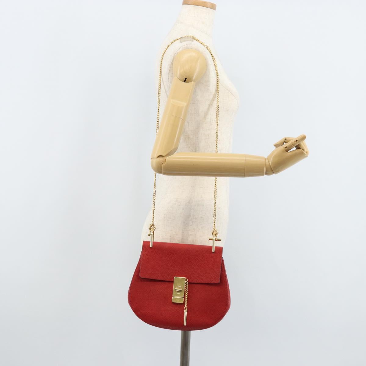 Chloe Chain Shoulder Bag Leather Red Gold Auth gh1944
