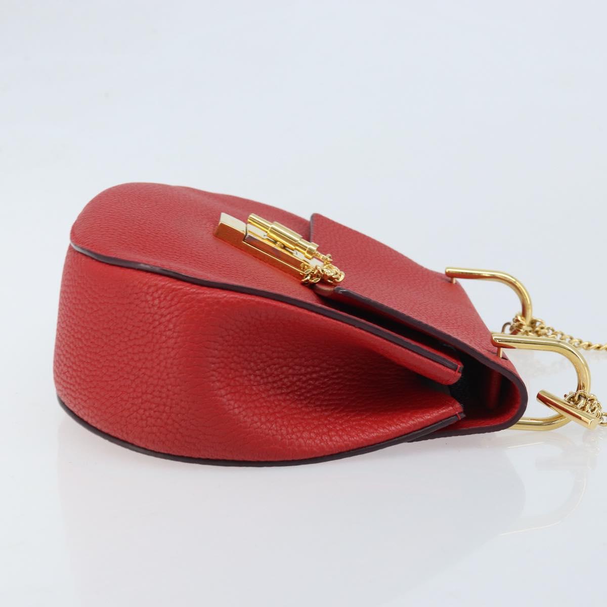 Chloe Chain Shoulder Bag Leather Red Gold Auth gh1944