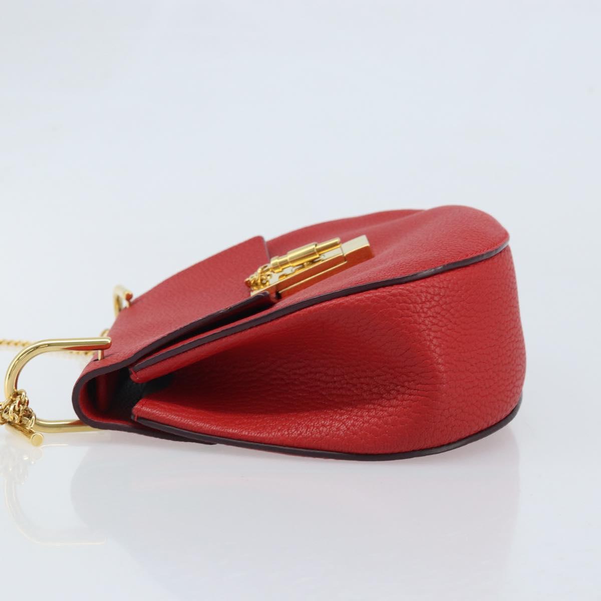 Chloe Chain Shoulder Bag Leather Red Gold Auth gh1944