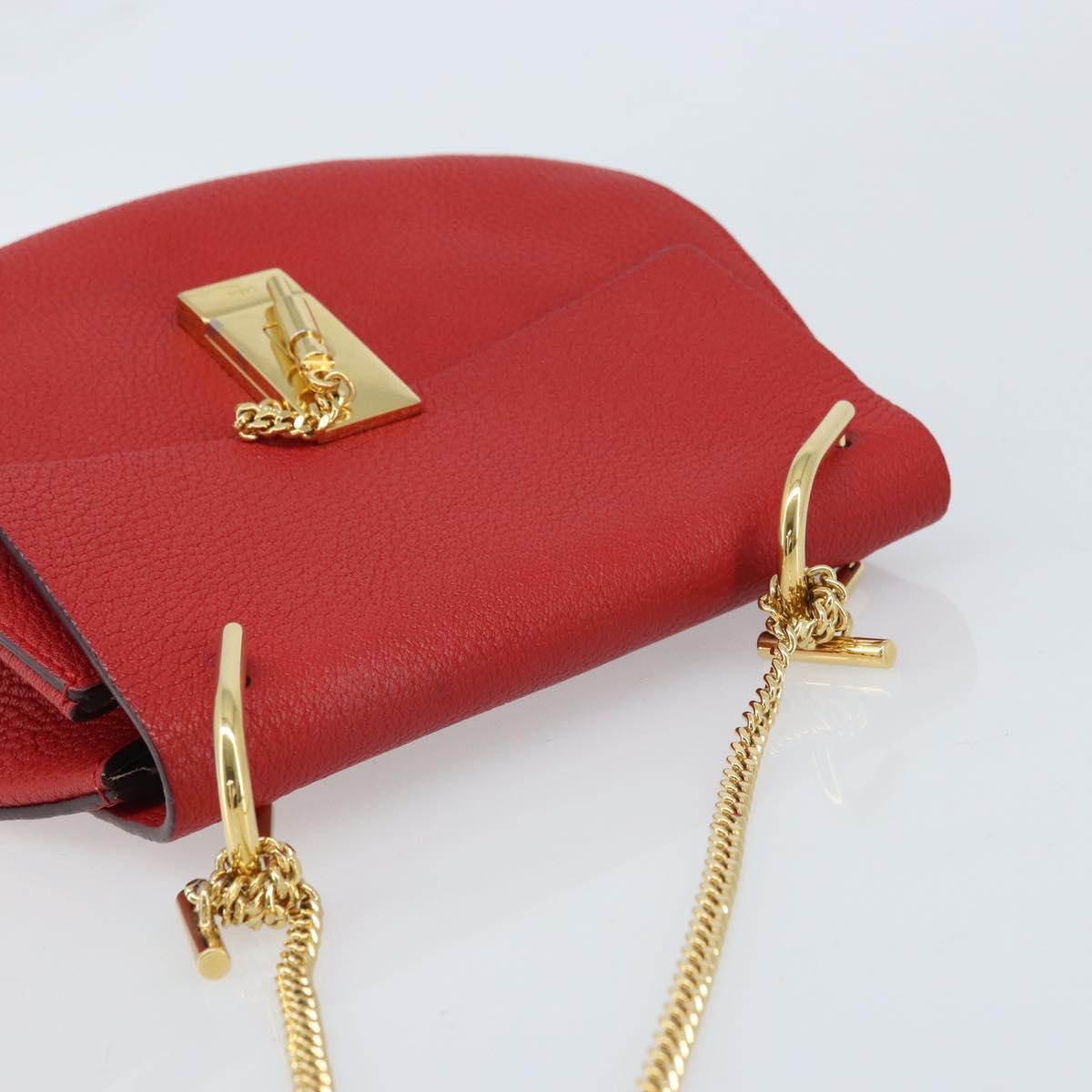 Chloe Chain Shoulder Bag Leather Red Gold Auth gh1944