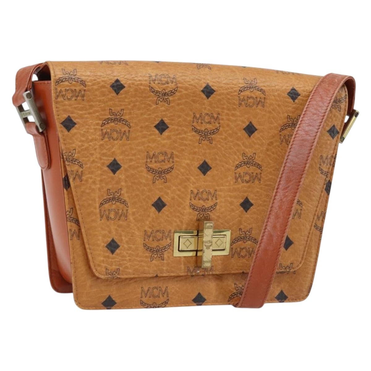 MCM Vicetos Logogram Shoulder Bag PVC Leather Brown Gold Auth gh1946