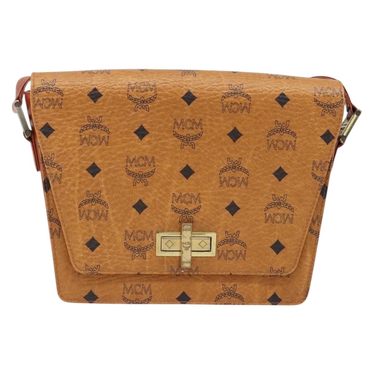 MCM Vicetos Logogram Shoulder Bag PVC Leather Brown Gold Auth gh1946